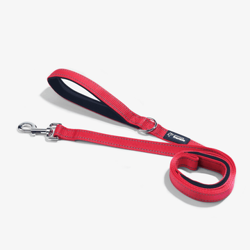 Red total control dog leash showing padded handle